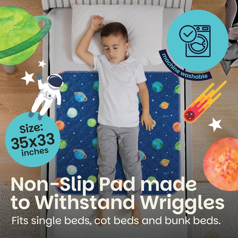 Lynmark ® 2x Potty Training Mattress Protector Pee Pad for Kids - Waterproof Toddler Bed Wetting Mat for Toilet Training - Non-Slip Washable Bedwetting Topper Absorbs Up to 2000ml- 35" x 33", Astronaut - Image 5